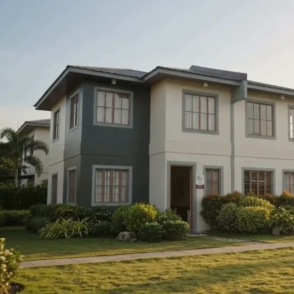 Two-storey house glowing in the evening sun